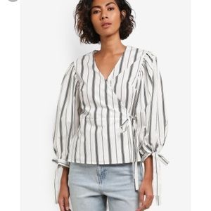 Topshop Ballon Sleeve Stripe Wrap Top